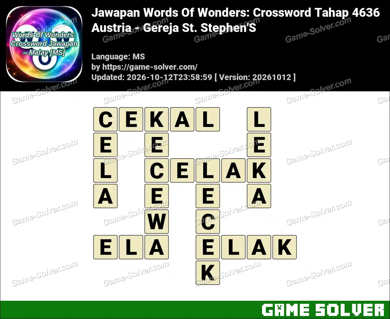 Jawapan Words Of Wonders: Crossword Tahap 4636 – Austria – Gereja St. Stephen’S